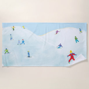 Little Skiers On Snowy Hill Beach Towel
