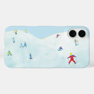 Little Skiers On Snowy Hill iPhone 16 Plus Case