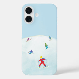 Little Skiers On Snowy Hill  iPhone 16 Case