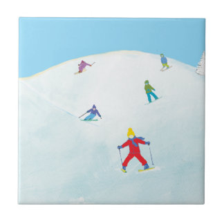 Little Skiers On Snowy Hill  Ceramic Tile