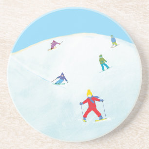 Little Skiers On Snowy Hill  Coaster
