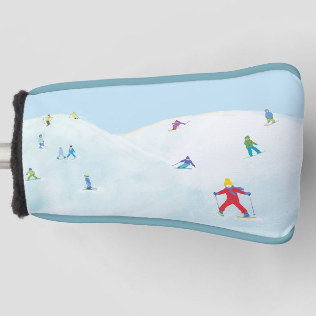 Little Skiers On Snowy Hill Golf Head Cover (Front)