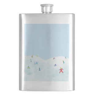 Little Skiers On Snowy Hill  Hip Flask