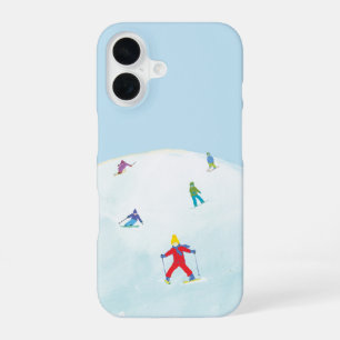 Little Skiers On Snowy Hill iPhone 16 Case