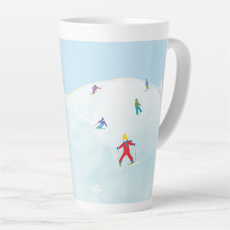 Little Skiers On Snowy Hill  Latte Mug