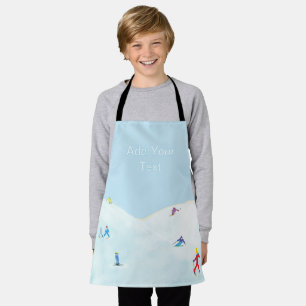 Little Skiers On Snowy Hill Personalised Apron