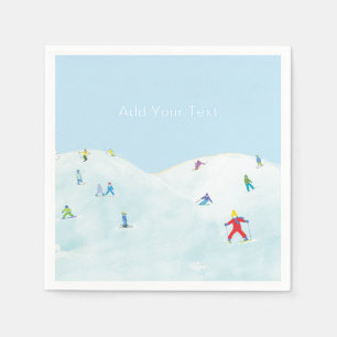 Little Skiers On Snowy Hill Personalised Napkin
