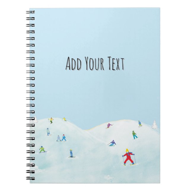 Little Skiers On Snowy Hill Personalised Notebook (Front)