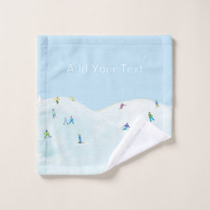 Little Skiers On Snowy Hill Personalised Wash Cloth