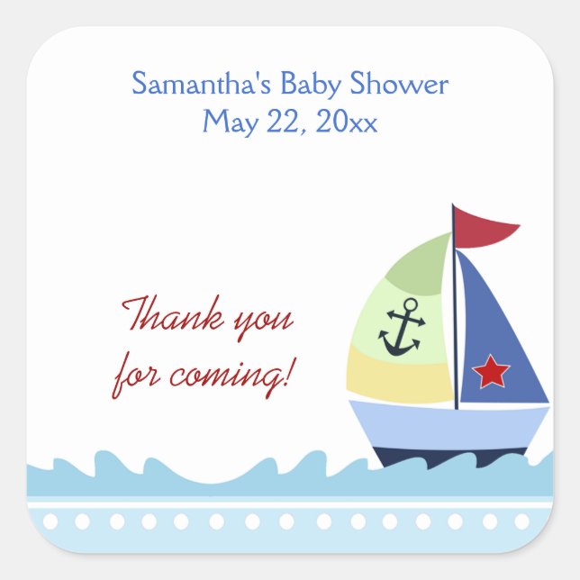 Little Skipper Sail Boat Square Favour Sticker (Front)