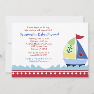 Little Skipper Sailboat 5x7 Baby Shower Invitation