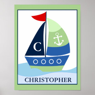Little Skipper Sailboat Custom Name Print