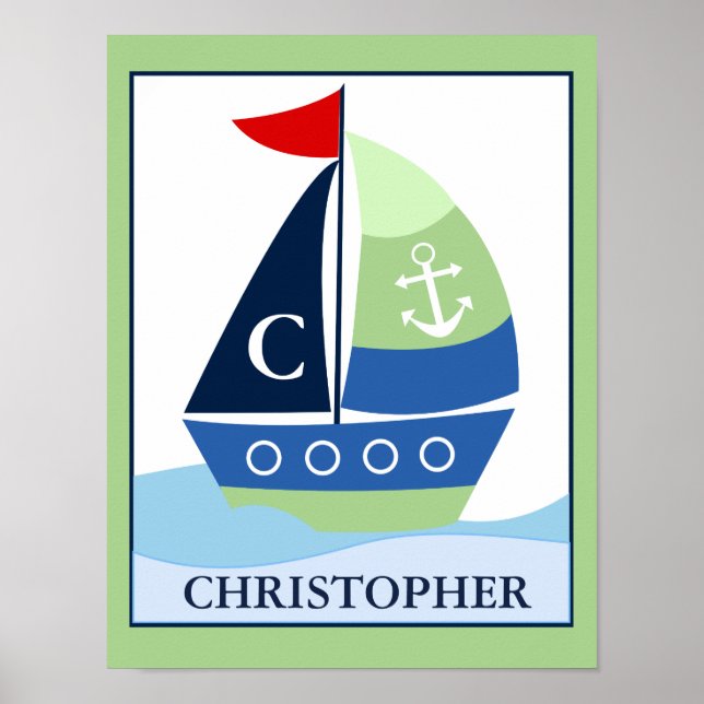 Little Skipper Sailboat Custom Name Print (Front)
