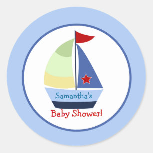 Little Skipper Sailboat Round Custom Favour Sticke Classic Round Sticker