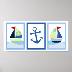 Little Skipper Sailboat Set of 3 Art Prints