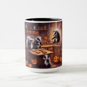 Little Skunks play in the Kitchen on Halloween Mug