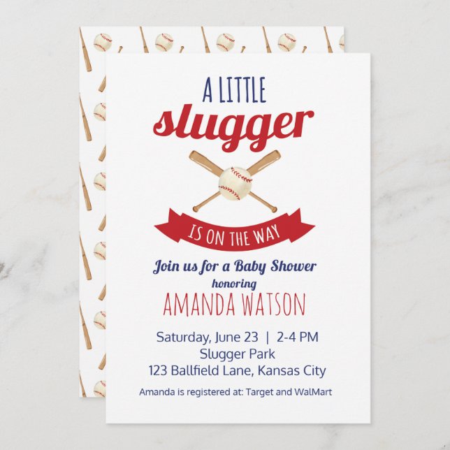 Little Slugger Baby Shower Invitation (Front/Back)