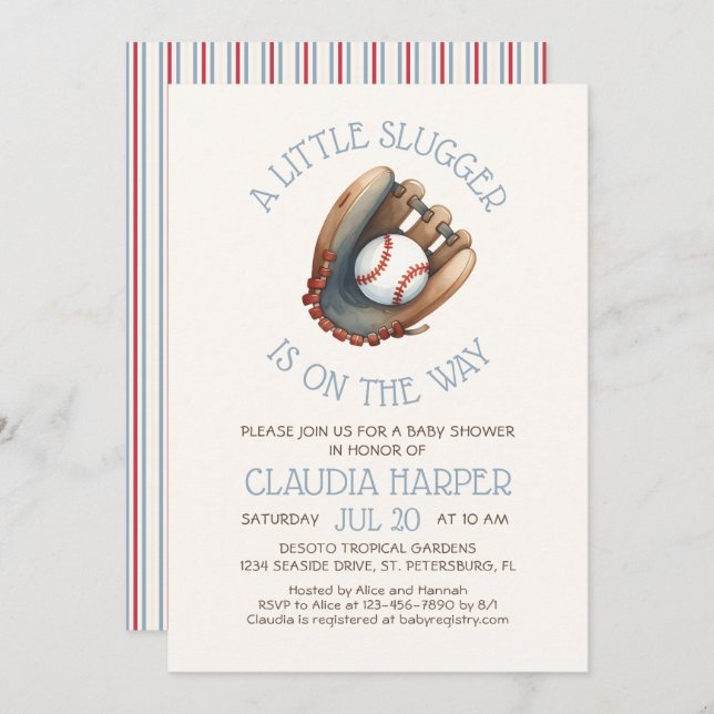 Little Slugger Baby Shower Invitation (Front/Back)
