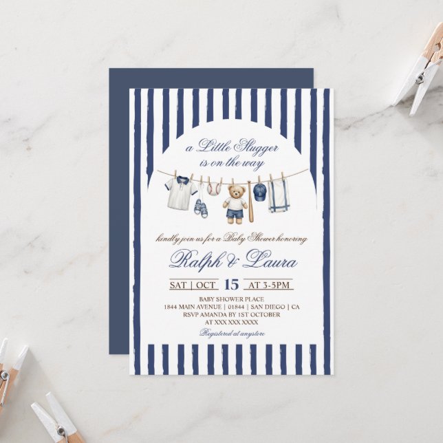 Little Slugger Baby Shower Invitation (Front/Back In Situ)