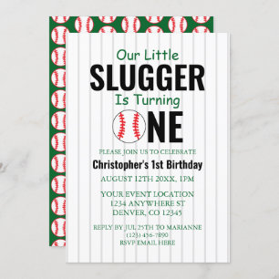 Little Slugger Baseball 1st Birthday Invitation