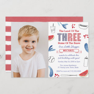 Little Slugger Baseball 3rd Birthday Party Photo Invitation
