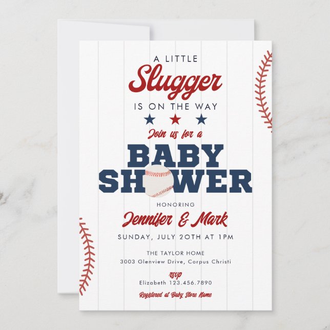 Little Slugger Baseball All In One Baby Shower Invitation (Front)