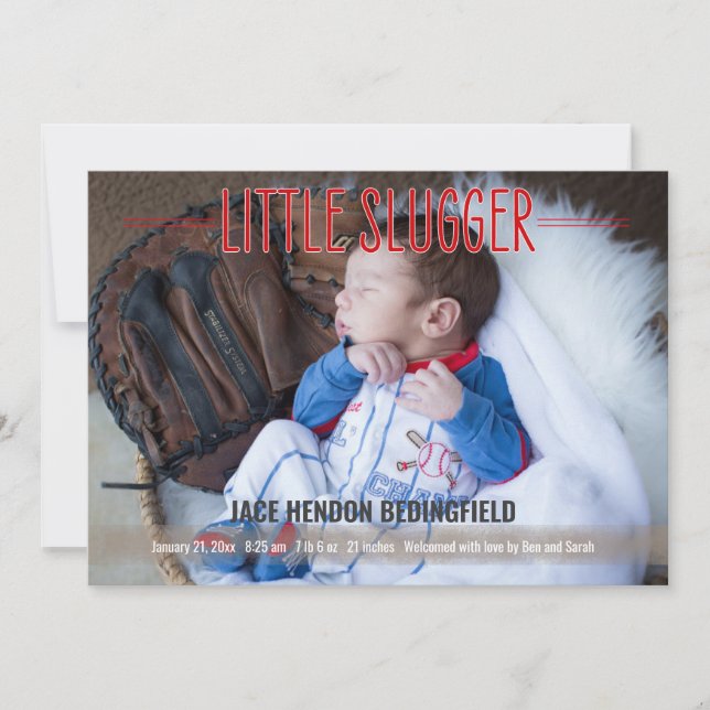 Little Slugger Baseball Baby Birth Announcement (Front)