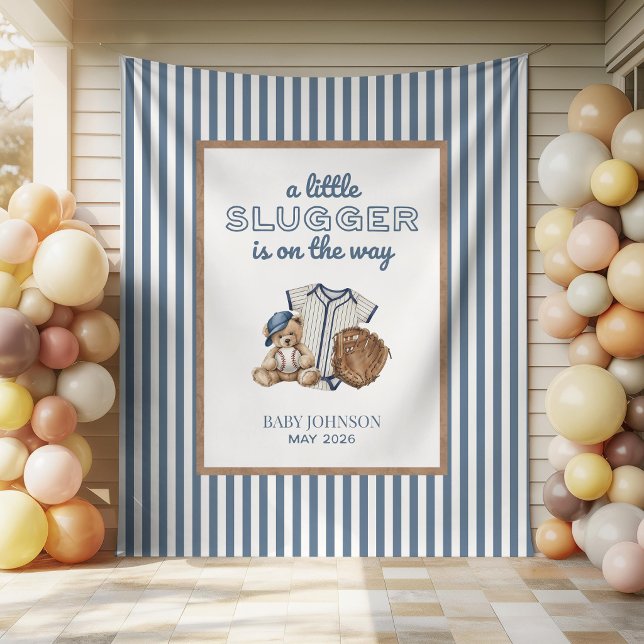 Little Slugger Baseball Baby Shower Backdrop Tapestry (Creator Uploaded)