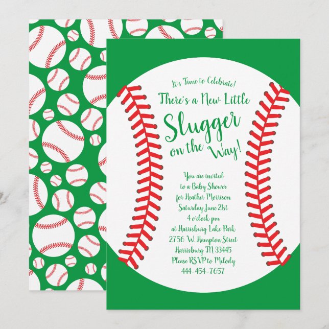Little Slugger Baseball Baby Shower Gender Neutral Invitation (Front/Back)