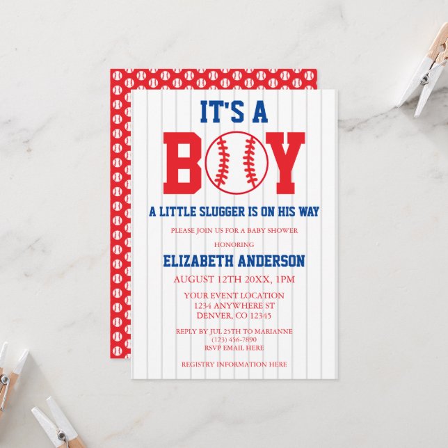 Little Slugger Baseball Boy Baby Shower Invitation (Front/Back In Situ)
