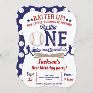 Little slugger, Baseball, Boy, First birthday Invitation