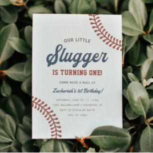 Little Slugger Baseball Boys 1st Birthday Party Invitation