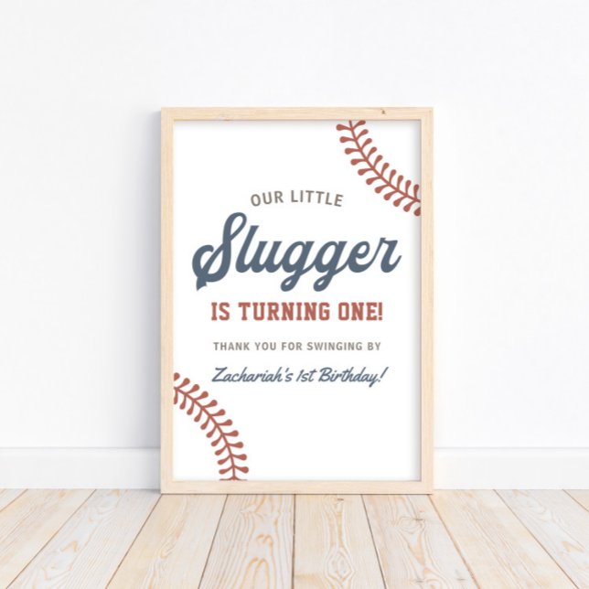 Little Slugger Baseball Boys 1st Birthday Party Poster (Creator Uploaded)