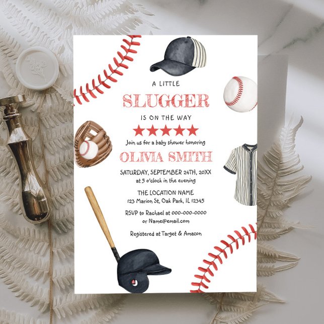 Little Slugger Baseball Clothes Baby Shower Invitation (Creator Uploaded)