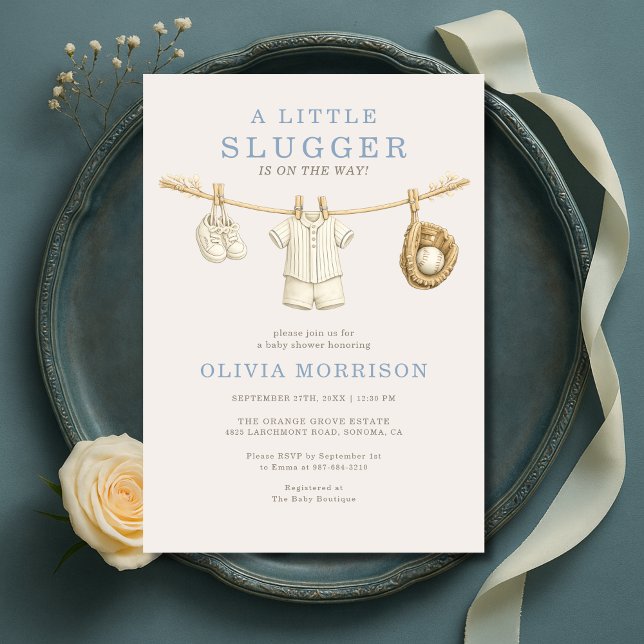 Little Slugger Baseball Clothesline Baby Shower Invitation (Creator Uploaded)