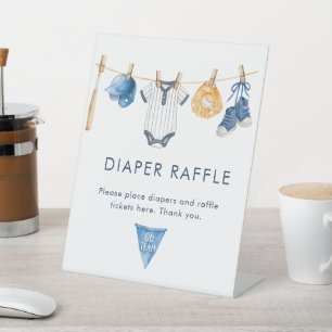 Little Slugger Baseball Clothesline Diaper Raffle  Pedestal Sign