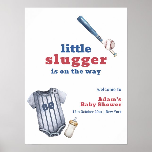 Little Slugger Baseball Shirt Baby Shower Welcome Poster (Front)