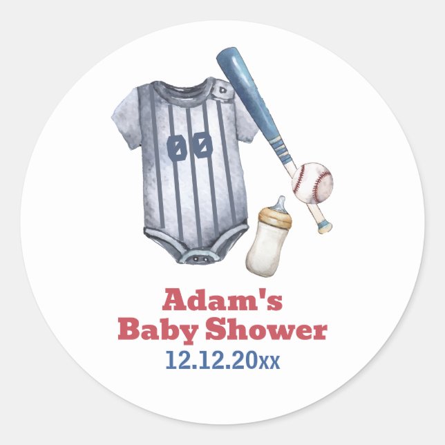 Little Slugger Baseball Shirt Bottle Baby Shower  Classic Round Sticker (Front)