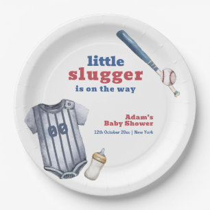 Little Slugger Baseball Shirt Bottle Baby Shower Paper Plate