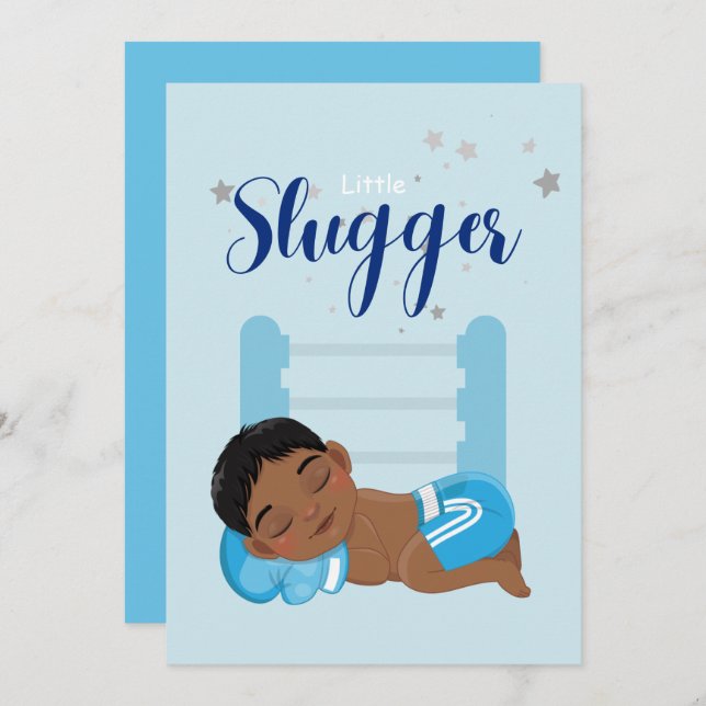 Little slugger boy baby Announcement Card (Front/Back)