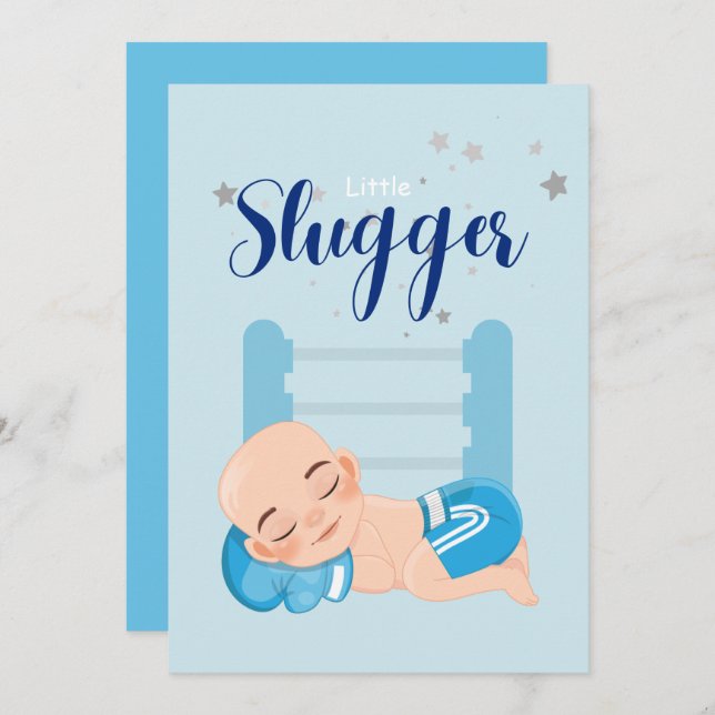 Little slugger boy baby Announcement Card (Front/Back)