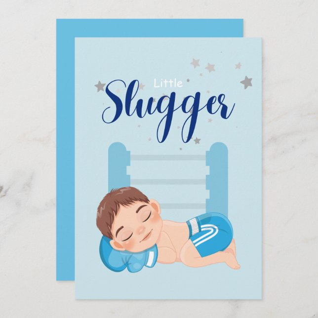 Little slugger boy baby Announcement Card (Front/Back)