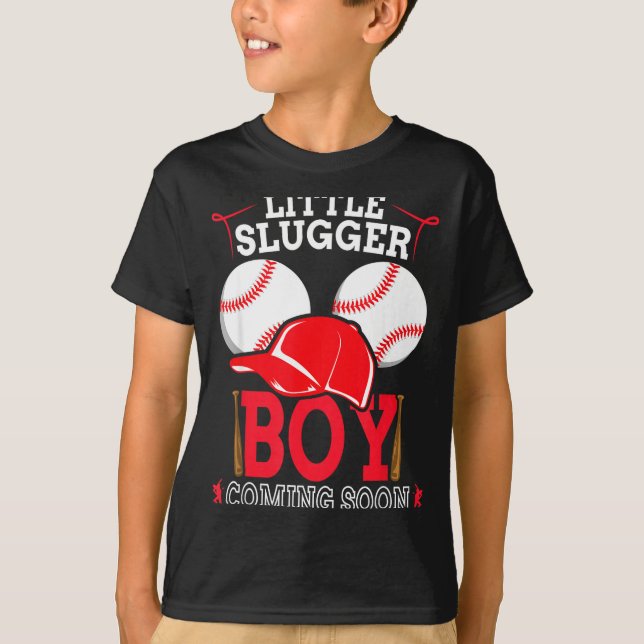 Little Slugger Boy Coming Soon Baby Announcement B T-Shirt (Front)