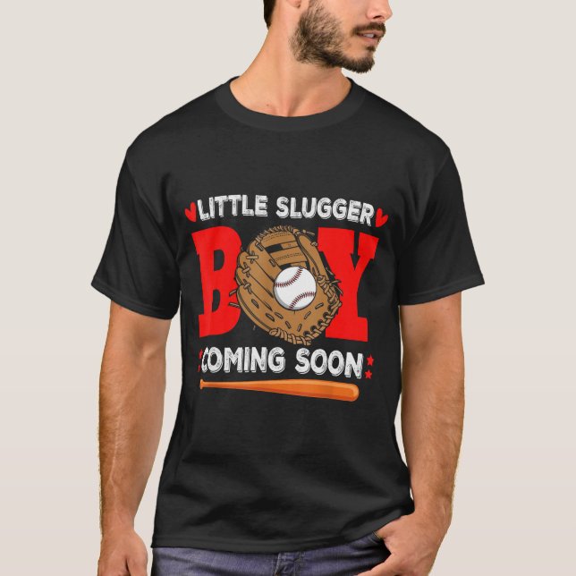 Little Slugger Boy Coming Soon Baby Announcement B T-Shirt (Front)