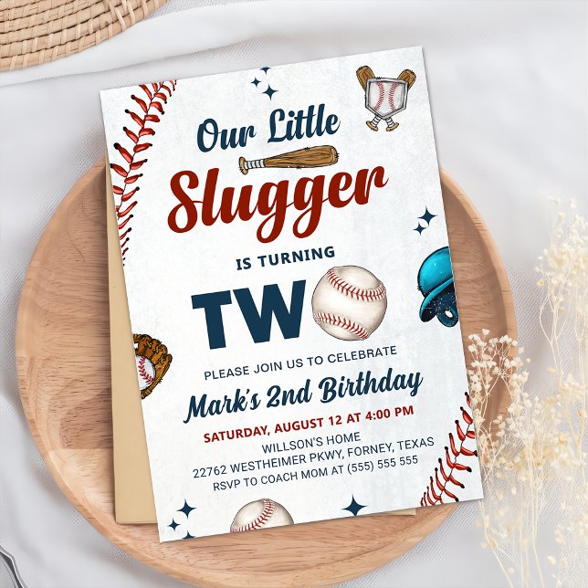 Little Slugger Boys Baseball 2nd Birthday Party Invitation (Creator Uploaded)