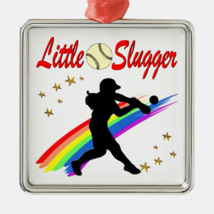 LITTLE SLUGGER GIRLS SOFTBALL DESIGN METAL ORNAMENT