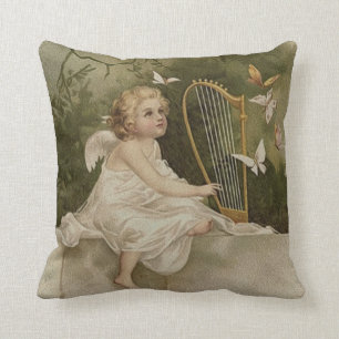 Little Smiling Angel with Butterflies and Harp Cushion