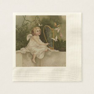 Little Smiling Angel with Butterflies and Harp Napkin