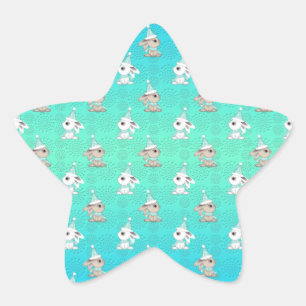 Little Snow Bunnies in Hats and Scarves Pattern Star Sticker