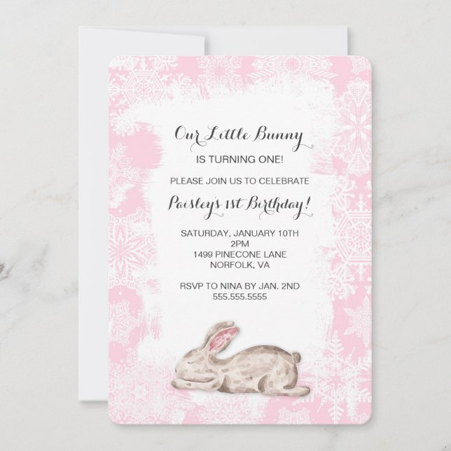 Little Snow Bunny Winter Birthday Party Invite (Front)